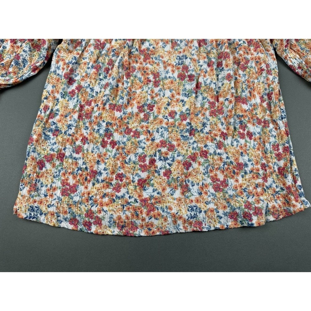Cynthia Rowley Blouse Orange Floral Short Women's Medium Sleeve Rayon Top - Picture 9 of 10